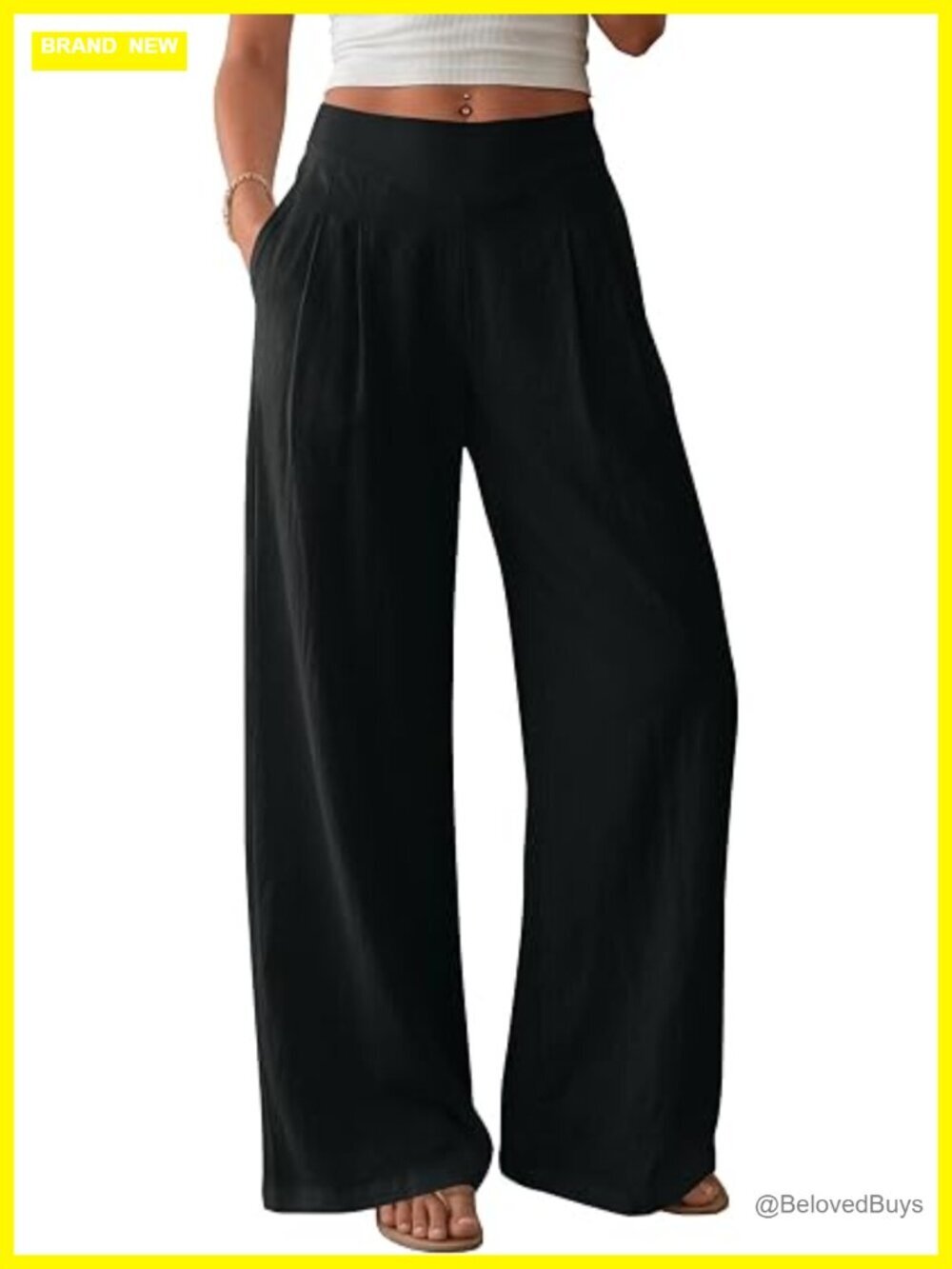 Wide Leg Linen Pants Elastic Waist Lounge Travel Pants Summer Casual Palazzo